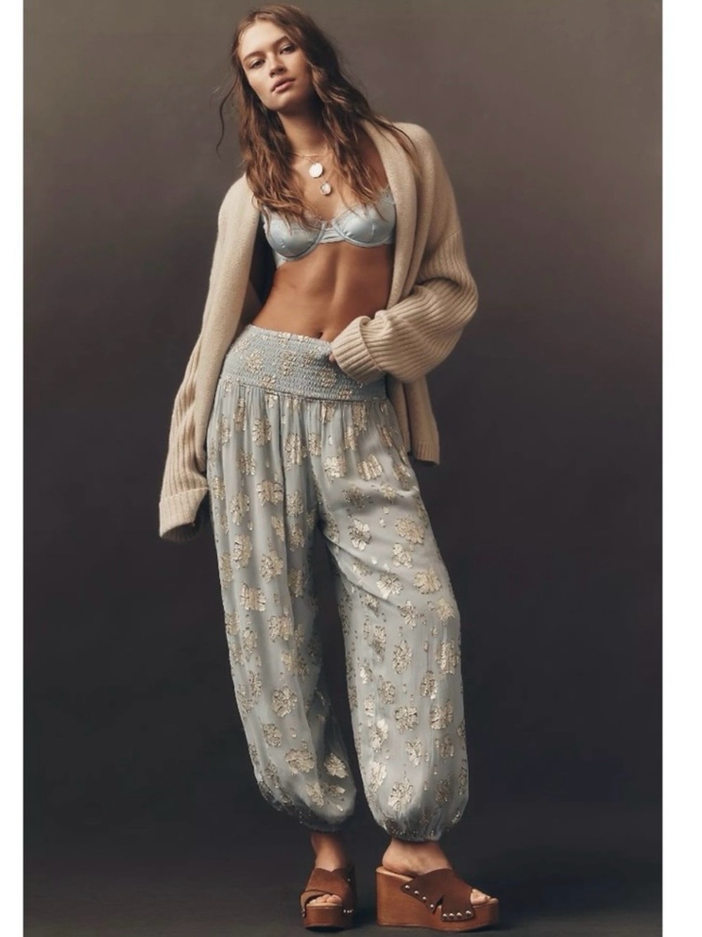 Anthropologie Bohemian Deco Metallic Wide Leg Balloon Pants Periwinkle XL NWT